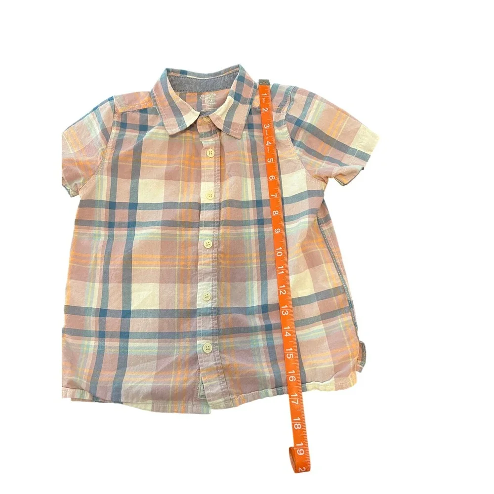 OshKosh Bgosh Toddler Boys Pink Blue Plaid Short Sleeve Button Down Shirt 5T